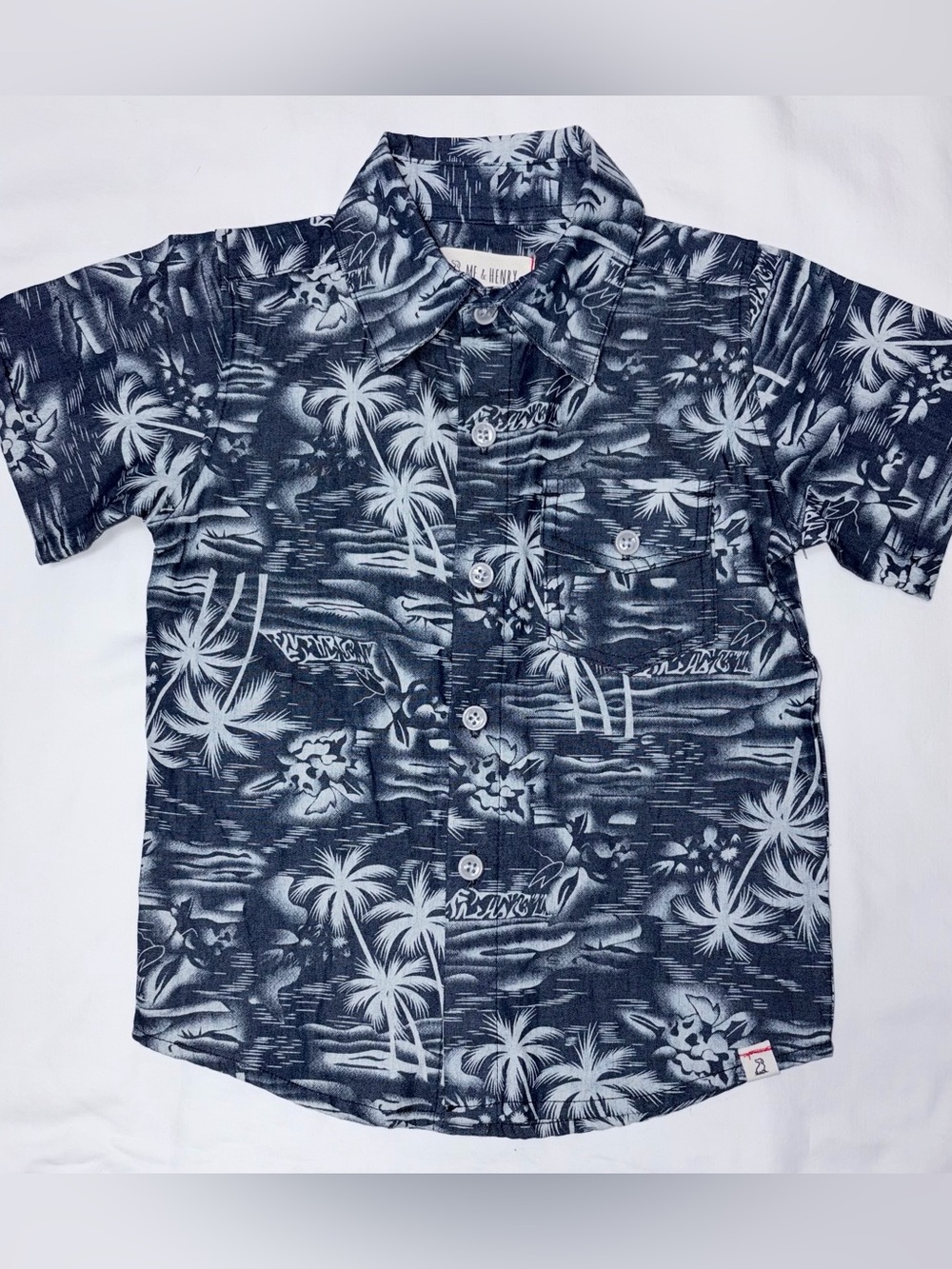 Me and Henry blue button down shirt w/palm trees sz 2-3 years NWOT